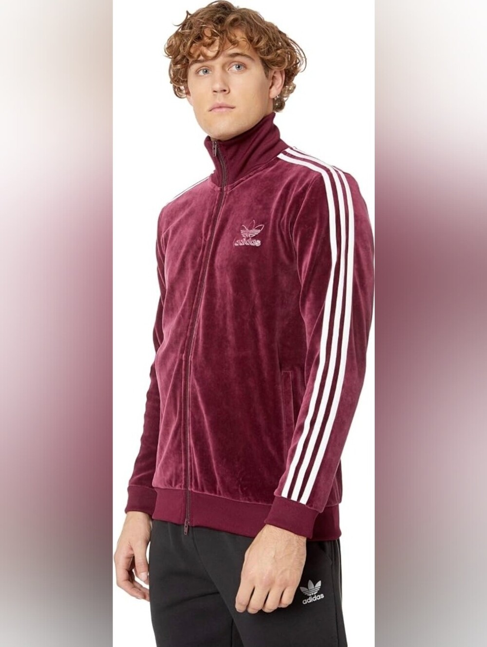 Adidas Men's Maroon Velour Track Jacket